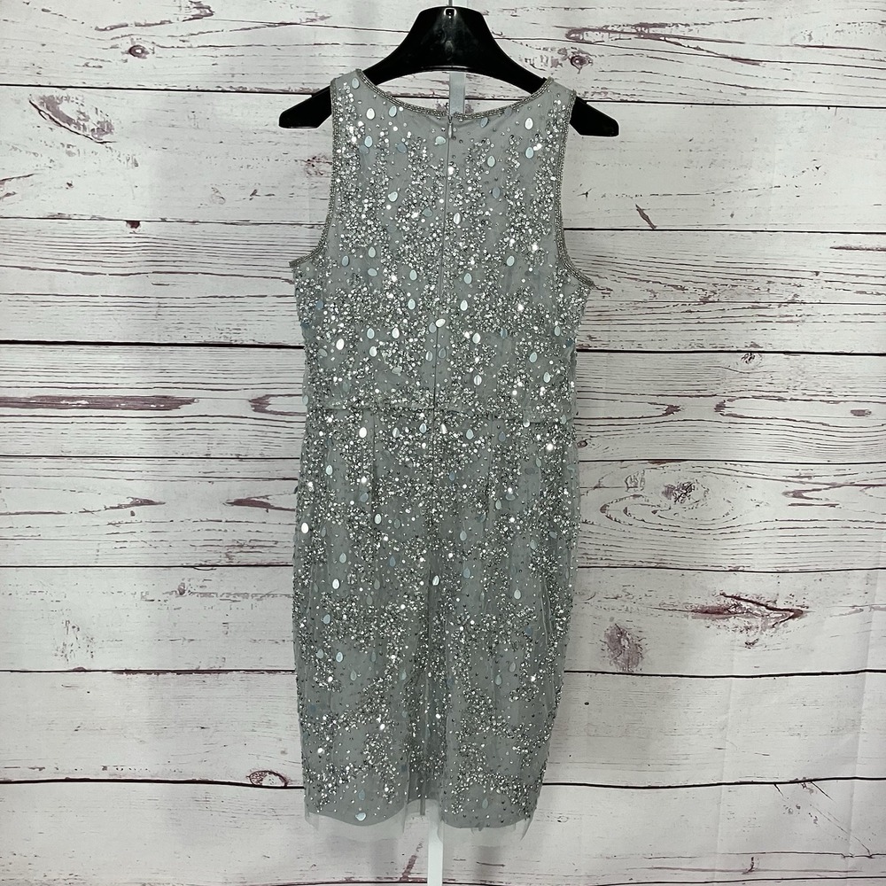 Adrianna Papell Beaded Sequin Cocktail Dress Gray Sleeveless Womens Size 8 - Picture 9 of 15